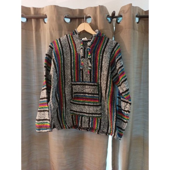 Men's Chavitos Multicolored Striped Aztec Hippy Pullover Hoodie Large - Picture 1 of 8